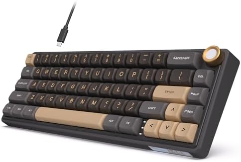 RK ROYAL KLUDGE R65 Wired Gaming Keyboard with Volume Knob, 60% Percent RGB Backlit Mechanical Keyboard Gasket Mount with PBT Keycaps, MDA Profile, QMK/VIA, 66 Keys Hot Swappable Cream Switch, Black