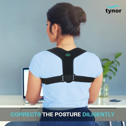 TYNOR Posture Corrector for Men & Women, Adjustable Upper Back Brace for Neck, Clavicle & Scoliosis, Breathable Hunchback & Back Corrector with Hook Loop Closure (Black, One Size), 1 Unit