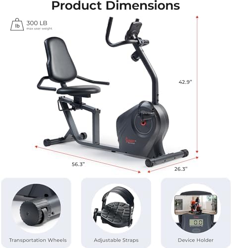 Sunny Health & Fitness Smart Recumbent Bike, Wide Cushioned Seat & Back, Indoor Cycling Machine for Adult/Seniors Home Exercise, Free SunnyFit App Connection