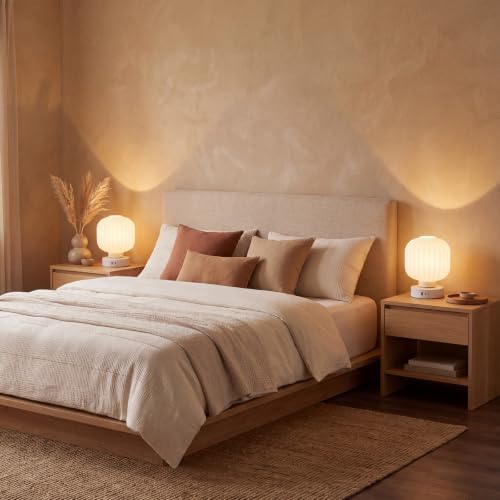 Elenhome Touch Bedside Glass Table Lamp Set of 2 with 3 Way Dimmable Light, Small Table Lamps with USB C+A Charging Ports - Bedroom Nightstand & Living Room Essential, Bulb Included