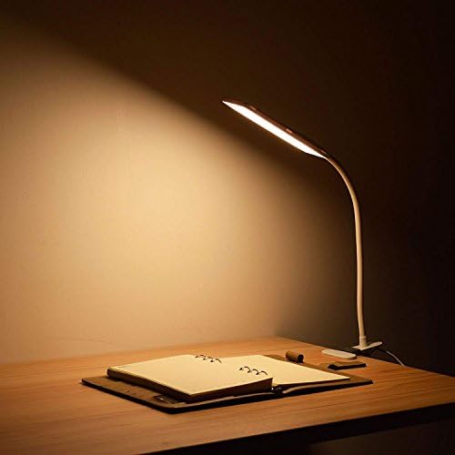 LED Desk Lamp Dimmable Eye-Caring Table Lamp Reading Light Office Light Adjustable 3 Color Modes,14 Brightness Levels, Gooseneck Flexible Clip-on Light for Studying, 5W-White