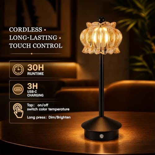 Rechargeable Cordless Table Lamp of 2,Portable LED Desk Lamps,Gold