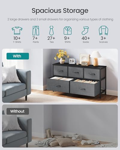 SONGMICS Dresser for Bedroom, Wide Dresser with 5 Fabric Drawers