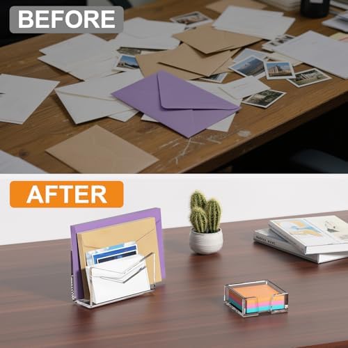 Beego Envelope and Mail Organizer Countertop - Clear Acrylic Desk Organizer Letter Holder Desktop File Sorter Bill Document Folder Rack for Office, Home, School Desk Organization