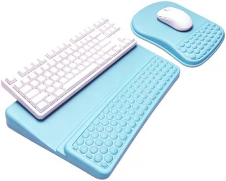 Keyboard Wrist Rest -Ergonomic Keyboard Stand with Wrist Rest- with Carpal Tunnel Pain Relief Massage Bumps and Full Memory Gel Design - Ideal Frequent Computer (Blue)