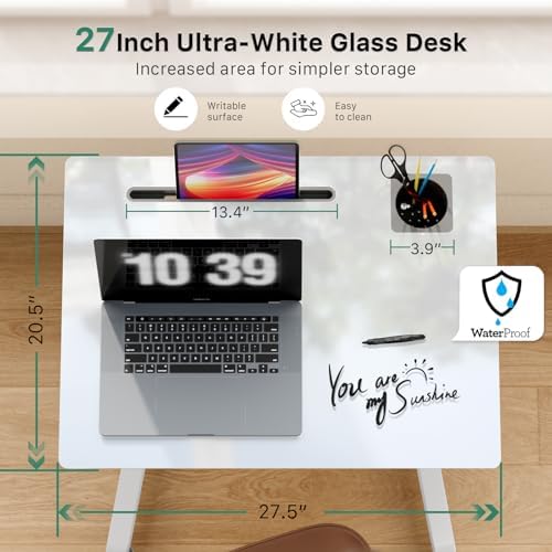 Gibbon Mounts Glass Mobile Rolling Standing Desk on Lockable Wheels, White