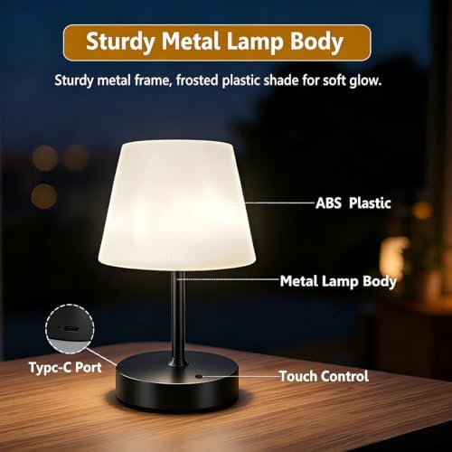 Cordless Table Lamp, Rechargeable Shower Lamp - Black Set of 2