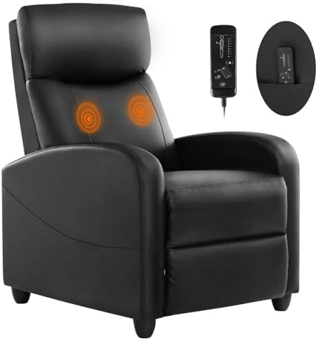 Sweetcrispy Massage Recliner Chair for Adults, Adjustable Home Theater Seating with Lumbar Support for Living Room, Modern Fabric Reclining for Small Space, Black