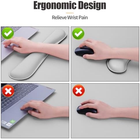 Bloss Leather Desk Pad and Keyboard Wrist Rest, Large Mouse Pad + Keyboard Pad+Mouse Wrist Support, Non-Slip Desk Mat Protector for Office, Home(31.5×15.7 Inches, Light Grey)