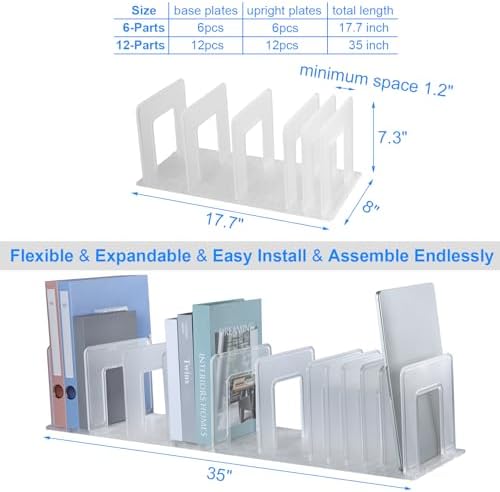 Translucent Frosted Adjustable Vertical File Sorter Sturdy Plastic Expandable Upright File Holder, Desktop Binder Organizer, School Office Book File Organizer, Assemble Easily Endlessly