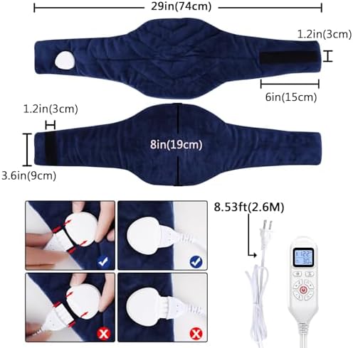 JOBYNA Heating Pad for Neck, Hands-Free Electric Heated Neck Wrap for Pain Relief, 29"×8'' Neck Heat Pad with 8.53ft Power Cord, Auto Shut Off,Size/Temperature/Time Adjustable（Navy）