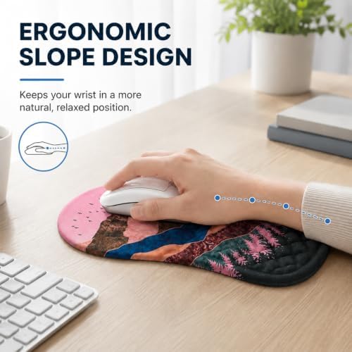 Ergonomic Mouse Pad with Wrist Rest, Mouse Pad with Memory Foam Massage Support, Non-Slip PU Base, Comfortable Typing Cushion for Home Office Computer Laptop, Sunrise