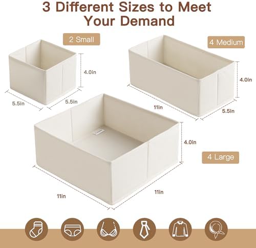Criusia Drawer Organizer Clothes, 10 Pack Dresser Organizer for Baby Clothes, Underwear, Sock- Foldable Closet Organization and Storage Dividers Bins for Nursery, Bedroom (Oatmeal)