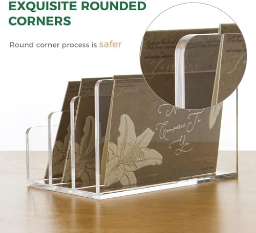 3 Compartments Clear Acrylic Mail Holder – Vertical Letter Sorter & Multifunction Desk Organizer for Bills, Documents, Notebooks – Modern Office/Home Envelope File Rack