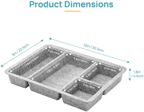Vtopmart 1Pack-4Compartment Felt Desk Drawer Organize Storage Bins, Grey