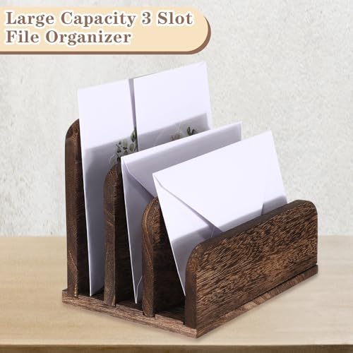 Briwooody Wooden Mail Organizer 3 Slots Mail Holder, Dark Brown