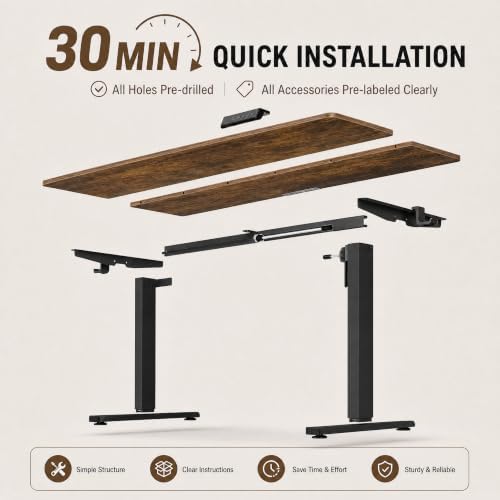 Grandder 55x32 Extra-Deep Electric Standing Desk, Wide Desktop Fits 49" Ultrawide Monitor+Dual Screens, 176 lbs Capacity, 2 Memory Presets, Computer Desk for Home Office & Gaming, Rustic Brown
