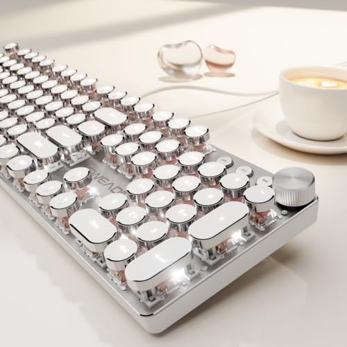 Wired Typewriter Mechanical Keyboard, Retro Punk Keyboard with Media Knob