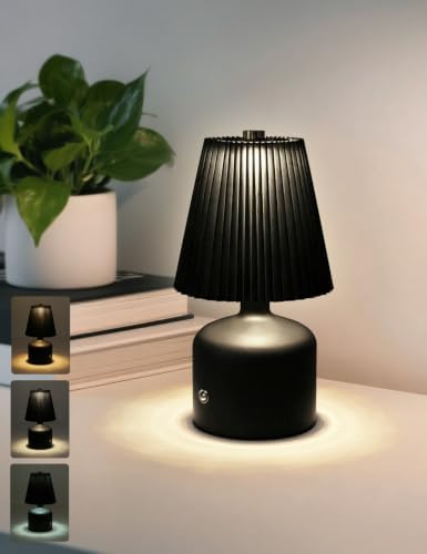 Small Bedside Table Lamp, Dimmable Cordless Lamp with 3 Color