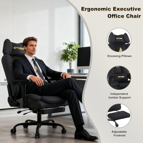 Symino Gaming Chair with Footrest, Up/Down Armrests, Suede Fabric Ergonomic Office Chair, 155° Recline Computer Chair for Desk, Black