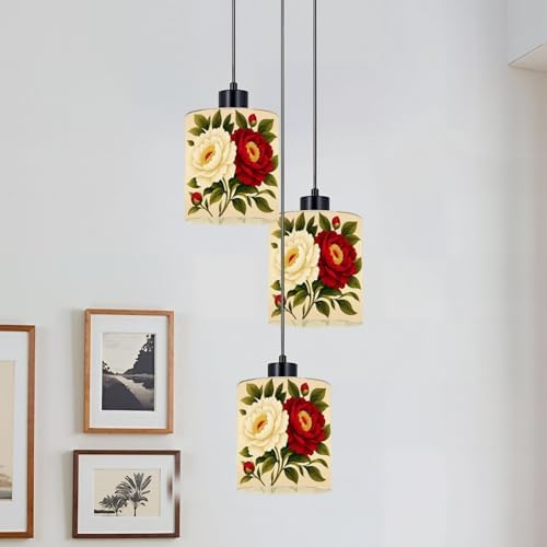 3 Pack Cylinder Glass Lamp Shade Decorative Tranquil Interlace Peonies Leaves Petals Floral Arrangement Covers with 1-5/8" Fitter Opening Light Fixture Replacement for Table Lamp Bathroom Vanity Light