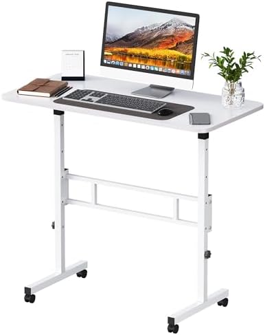 Panana Small Standing Desk Adjustable Height, Mobile Rolling Stand Up Desk with Wheels, 32 Inch Portable Rolling Desks Computer Office Workstations Walking Pad (White)