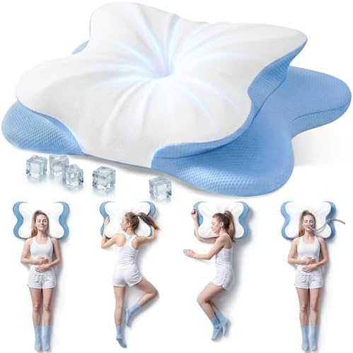 Cervical Pillow for Neck Pain Relief, 4-Height Adjustable Oeko-TEX Memory Foam Contour Pillow for Sleeping, Ergonomic Orthopedic Cooling Neck Pillow for Side Back Stomach Sleepers, Arm Support