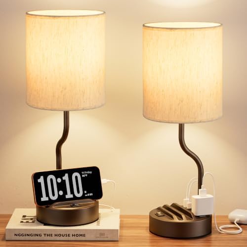Fenmzee Bedside Lamps for Bedroom Set of 2-18" Brown Table Lamp for Desk