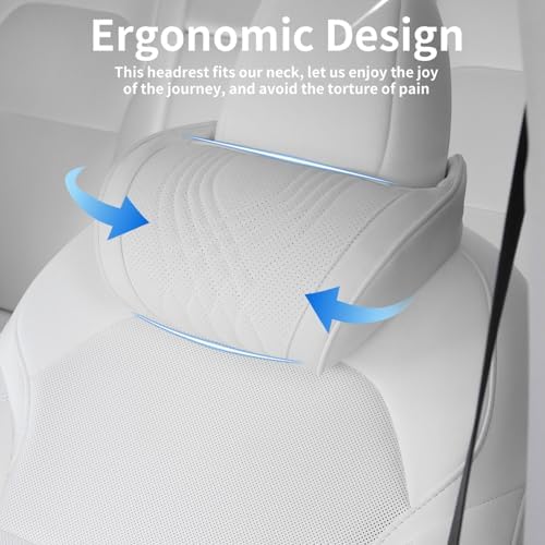 Car Headrest Memory Foam Neck Pillow for Driving White, 2 Packs