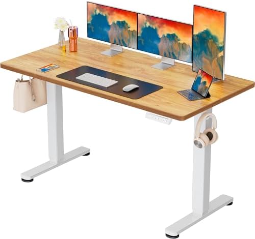 ErGear Height Adjustable Electric Standing Desk, 63 x 28 Inches Sit Stand up Desk, Memory Computer Home Office Desk, Light Vintage Brown