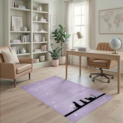4'x6' Black Cat Lavender Starry Ultra-Soft Area Rug