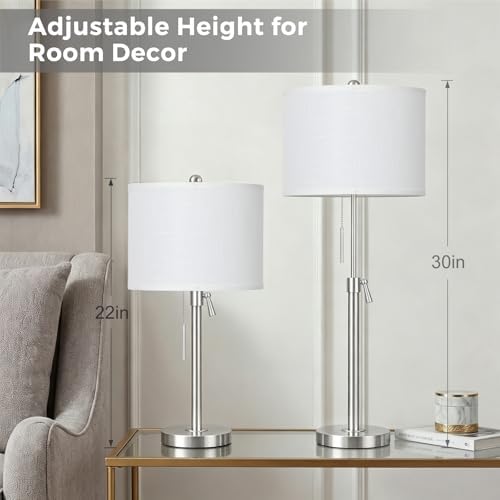 Qingmiao Table Lamps Set of 2, 22" to 30" Adjustable Nightstand Lamps for Bedroom, Dimmable End Table Lamps for Living Room Console Entry Farmhouse Home Decor, New House Warming Gifts