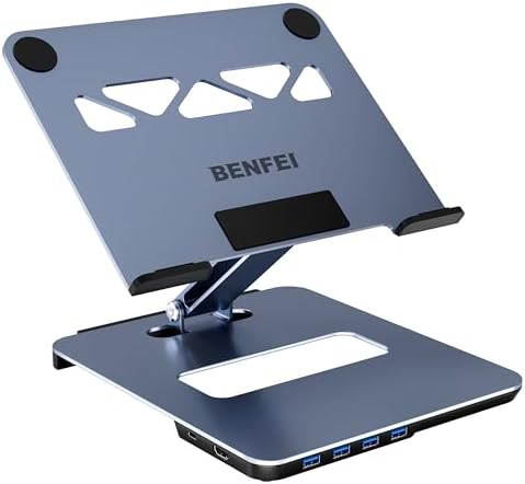 BENFEI Laptop Stand with USB C 6in1 Docking Station, HDMI 4K@60Hz, 4*USB3.0, 100W PD Compatible with MacBook Pro/Air, iPad Pro, XPS, Thinkpad