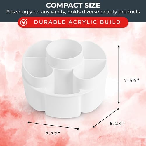 Masirs Small 360 Rotating Makeup Organizer, 5 Compartments, Round White