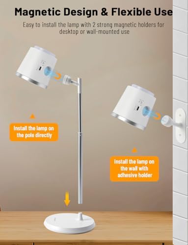 Cordless Desk Lamp, Magnetic Wall Mount LED Light, Portable Warm Night Light, Rechargeable Battery Powered Lamp, Dimmable Brightness & 3 Color Modes, Table Light for Reading, Work, Bedroom, Hallway