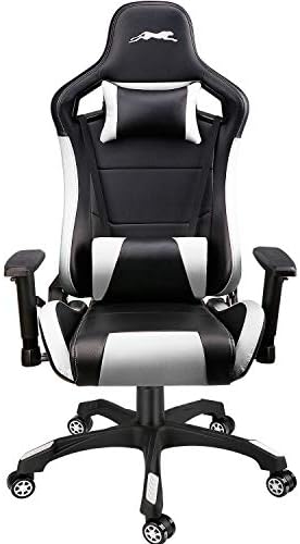 Leopard Gaming Chair, High Back PU Leather Office Chair, Adjustable Video Gaming Chairs, Swivel Racing Chair with Adjustable Armrest (Black/White)
