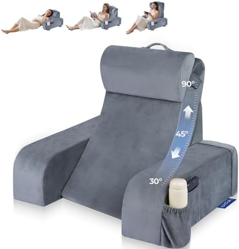 Kayfia Reading Pillow, 30-90° Stepless Adjust Angle & Height, Medium, Grey