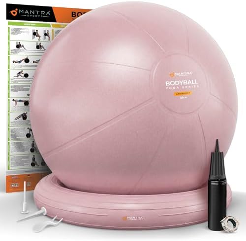 Yoga Ball Chair for Office Desk with Base - Ergonomic Balance & Stability Exercise Ball Seat for Adults - Active Sitting for Posture, Core & Back Pain Relief, Home Gym, Therapy, Pump