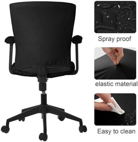 Tallew 4 Pcs Office Chair Covers PU Leather Office Desk Accessories Universal Computer Chairs Cover Stretchable Protective Chair Seat Covers Desk Armrest Cover Slipcovers Rotating Backrest (Black)