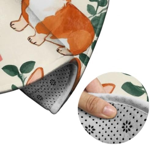 Circular Rugs Large Modern Round Area Rug Fashion Decor Mat for Home Office Floral Flowers Cute Corgi