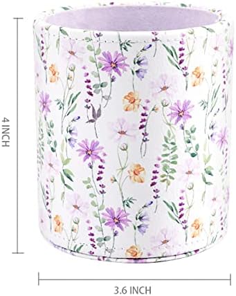 Pen Holder, Makeup Brush Holder Leather Cute Vintage Flowers Pattern Pencil Cup for Girls Kids Women Durable Stand Desk Organizer Storage Gift for Office, Classroom, Home, Cute Flower