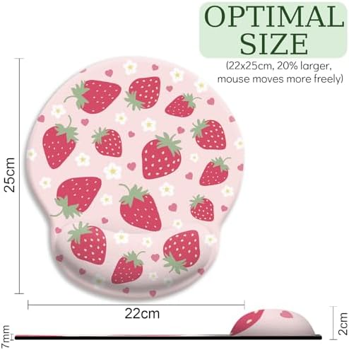 LIMKRIAN Pink Ergonomic Mouse Pad with Gel Wrist Rest, Strawberry Mousepad