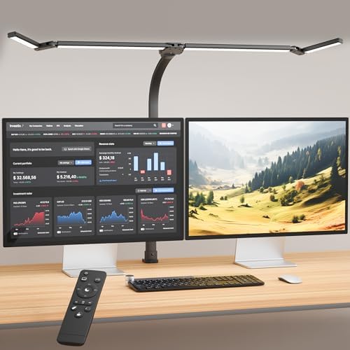 LED Desk Lamp with Clamp, Eye-Carying Desk Light with Remote,Adjustable Flexible Gooseneck,1800LM Ultra Bright Table Lamp for Work,Study, Read,Workbench(Black)