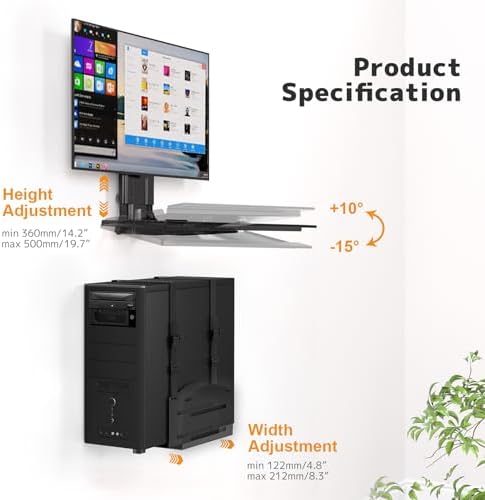 PUTORSEN Monitor and Keyboard Wall Mount with CPU Holder,Fits 32",55 lbs