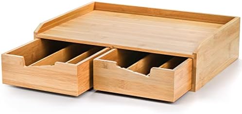 SOUJOY Bamboo 2 Drawer Coffee Pod Organizer with Side Box for K Cup Tea Bag