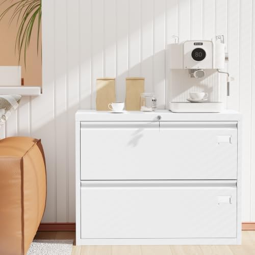 INTERGREAT Lateral File Cabinet 2 Drawer, White Metal File Cabinets for Home Office, Locking File Cabinet for Letter/Legal/F4/A4 Size Hanging Files, Easy Assembly, Name Tag