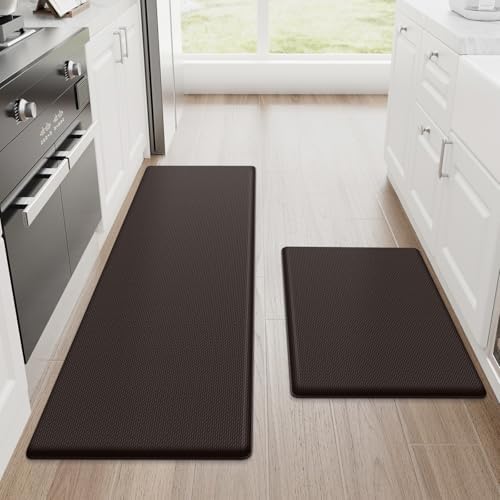 StepRite Kitchen Mats for Floor, 2-Piece Anti-Fatigue Rugs, Chocolate