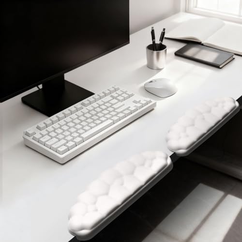 2 Pack Cloud Desk Elbow Pads, Adjustable Spacing Soft Memory Foam with Non-Slip Base, Ergonomic Desk Edge Cushion & Wrist Rest for Computer Keyboard, Office and Home Use White