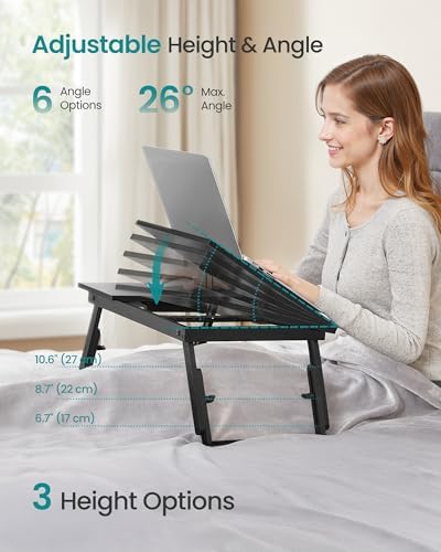 SONGMICS Bed Laptop Desk, Folding Bed Table Adjustable Angle and Height