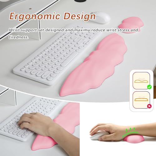 Halloween Bat Keyboard Wrist Rest Set, Ergonomic PU Leather Wrist Support for Keyboard & Mouse, Soft Memory Foam Wrist Pad with Non-Slip Base for Office, Gaming, Laptop & Compute(Pink)